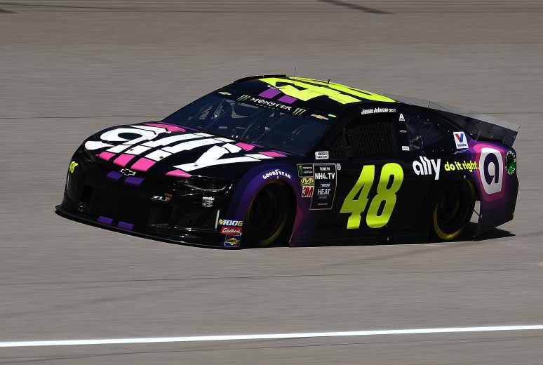 BROOKLYN, MICHIGAN - AUGUST 09: Jimmie Johnson, driver of the #48 Ally ChevroleJimmie Johnson, driver of the #48 Ally Chevrolet,drives during practice for the Monster Energy NASCAR Cup Series Consumers Energy 400 at Michigan International Speedway on August 09, 2019 in Brooklyn, Michigan. (Photo by Stacy Revere/Getty Images) | Getty Images
