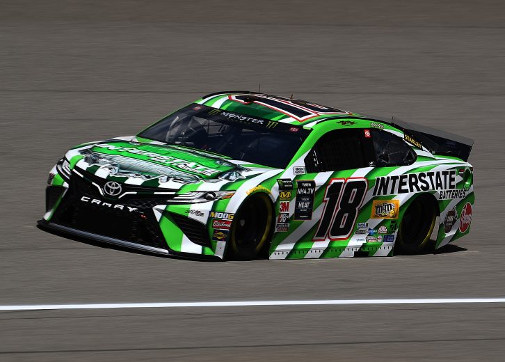 BROOKLYN, MICHIGAN - AUGUST 09: Kyle Busch, driver of the #18 Interstate Batteries Toyota, drives during practice for the Monster Energy NASCAR Cup Series Consumers Energy 400 at Michigan International Speedway on August 09, 2019 in Brooklyn, Michigan. (Photo by Stacy Revere/Getty Images) | Getty Images