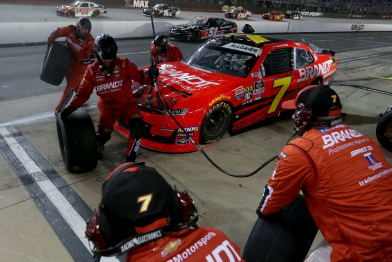 BRISTOL, TENNESSEE - AUGUST 16: Justin Allgaier, driver of the #7 BRANDT Professional Agriculture Chevrolet, pits during the NASCAR Xfinity Series Food City 300 at Bristol Motor Speedway on August 16, 2019 in Bristol, Tennessee. (Photo by Brian Lawdermilk/Getty Images) | Getty Images