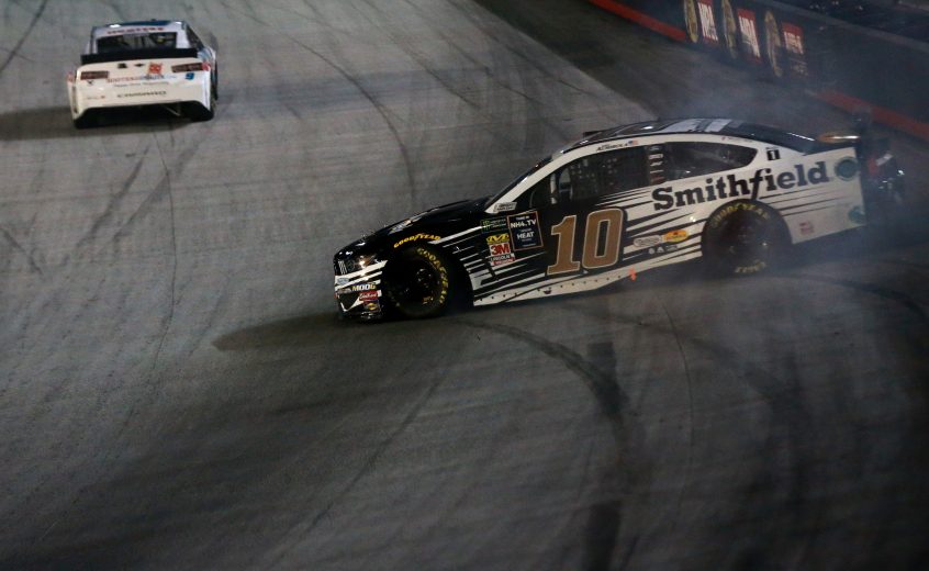 BRISTOL, TENNESSEE - AUGUST 17: Aric Almirola, driver of the #10 Smithfield Ford, is involved in an on-track incident during the Monster Energy NASCAR Cup Series Bass Pro Shops NRA Night Race at Bristol Motor Speedway on August 17, 2019 in Bristol, Tennessee. (Photo by Sean Gardner/Getty Images) | Getty Images