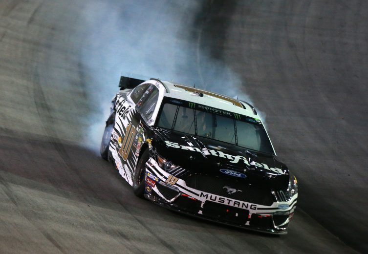 BRISTOL, TENNESSEE - AUGUST 17: Aric Almirola, driver of the #10 Smithfield Ford, is involved in an on-track incident during the Monster Energy NASCAR Cup Series Bass Pro Shops NRA Night Race at Bristol Motor Speedway on August 17, 2019 in Bristol, Tennessee. (Photo by Sean Gardner/Getty Images) | Getty Images