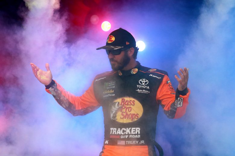 BRISTOL, TENNESSEE - AUGUST 17: Martin Truex Jr., driver of the #19 Bass Pro Shops/Tracker Off Road Toyota, is intorduced prior to the Monster Energy NASCAR Cup Series Bass Pro Shops NRA Night Race at Bristol Motor Speedway on August 17, 2019 in Bristol, Tennessee. (Photo by Sean Gardner/Getty Images) | Getty Images