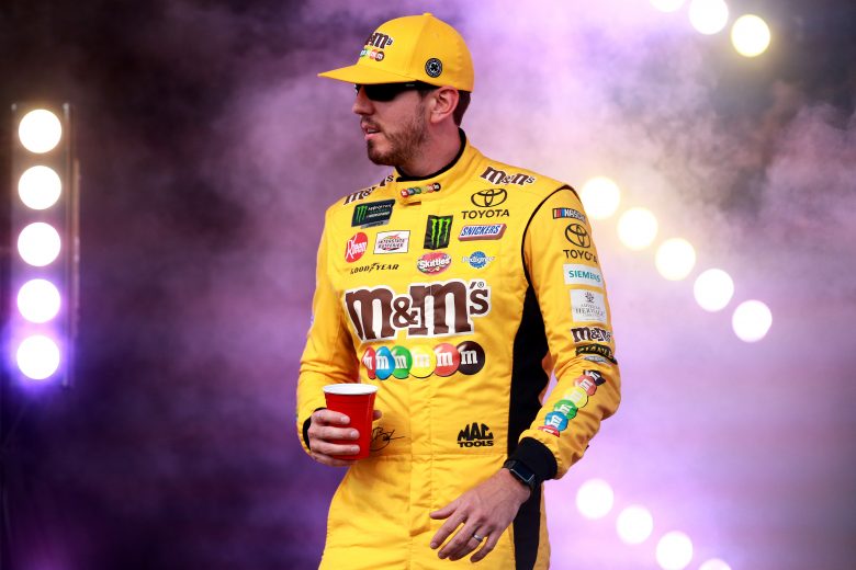 BRISTOL, TENNESSEE - AUGUST 17: Kyle Busch, driver of the #18 M&M's Toyota, is introduced prior to the Monster Energy NASCAR Cup Series Bass Pro Shops NRA Night Race at Bristol Motor Speedway on August 17, 2019 in Bristol, Tennessee. (Photo by Sean Gardner/Getty Images) | Getty Images