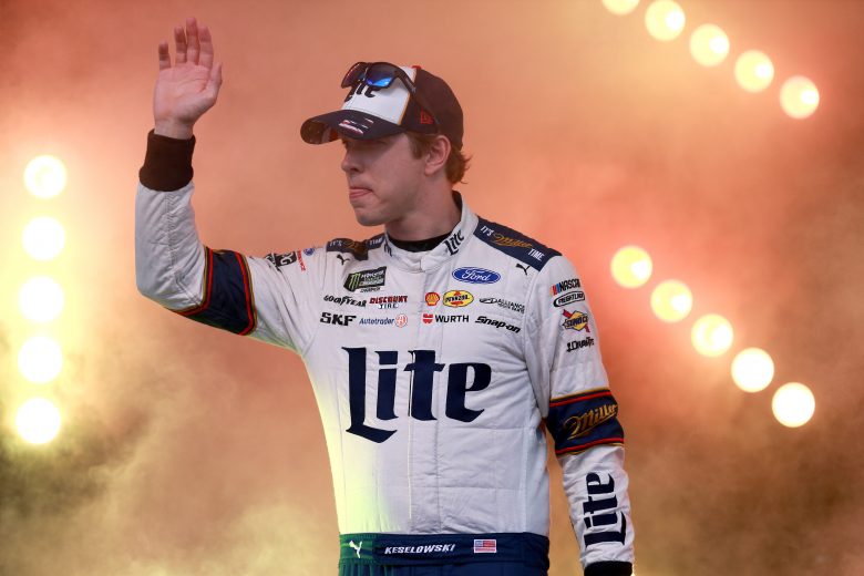 BRISTOL, TENNESSEE - AUGUST 17: Brad Keselowski, driver of the #2 Miller Lite Ford, is introduced prior to the Monster Energy NASCAR Cup Series Bass Pro Shops NRA Night Race at Bristol Motor Speedway on August 17, 2019 in Bristol, Tennessee. (Photo by Sean Gardner/Getty Images) | Getty Images