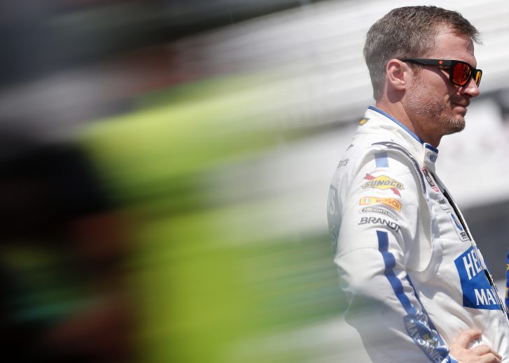 DARLINGTON, SOUTH CAROLINA - AUGUST 31: Dale Earnhardt Jr., driver of the #8 Hellmann's Chevrolet, stands on the grid during qualifying for the NASCAR Xfinity Series Sport Clips Haircuts VFW 200 at Darlington Raceway on August 31, 2019 in Darlington, South Carolina. (Photo by Brian Lawdermilk/Getty Images) | Getty Images