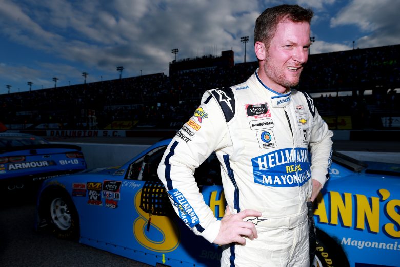 DARLINGTON, SOUTH CAROLINA - AUGUST 31: Dale Earnhardt Jr., driver of the #8 Hellmann's Chevrolet, stands next to his car after the NASCAR Xfinity Series Sport Clips Haircuts VFW 200 at Darlington Raceway on August 31, 2019 in Darlington, South Carolina. (Photo by Sean Gardner/Getty Images) | Getty Images
