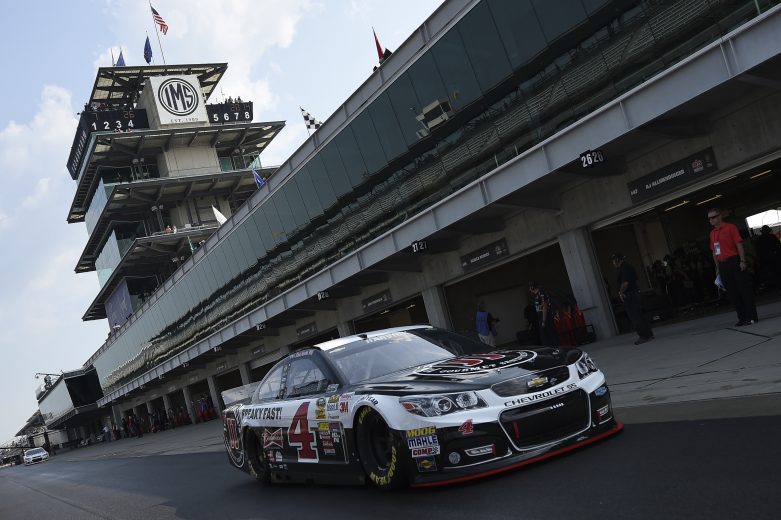 Kevin Harvick, driver of the #4 Jimmy John's Chevrolet,  drives during practice for the NASCAR Sprint Cup Series Crown Royal Presents The John Wayne Walding 400 at the Brickyard Indianapolis Motor Speedway on July 26, 2014 in Indianapolis, Indiana.