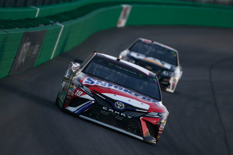 SPARTA, KY - JULY 08: Kyle Busch, driver of the #18 Snickers Toyota, leads Ryan Newman, driver of the #31 Caterpillar Chevrolet, during the Monster Energy NASCAR Cup Series Quaker State 400 presented by Advance Auto Parts at Kentucky Speedway on July 8, 2017 in Sparta, Kentucky. (Photo by Brian Lawdermilk/Getty Images) | Getty Images