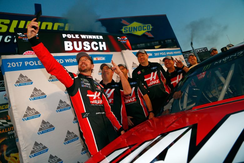 FORT WORTH, TX - NOVEMBER 03:  Kurt Busch (L), driver of the #41 Haas Automation/Monster Energy Ford, takes a selfie with his team after qualifying in the pole position for the Monster Energy NASCAR Cup Series AAA Texas 500 at Texas Motor Speedway on November 3, 2017 in Fort Worth, Texas.  (Photo by Matt Sullivan/Getty Images for Texas Motor Speedway) | Getty Images