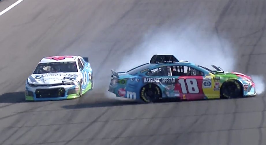 Kyle Busch spins after contact from Bubba Wallace at Watkins Glen.