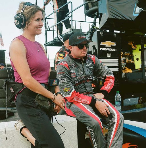 Cole Custer and NBC's Kelli Stavast post-race at Darlington Raceway