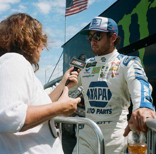 Chase Elliott talks to the media at Darlington Raceway