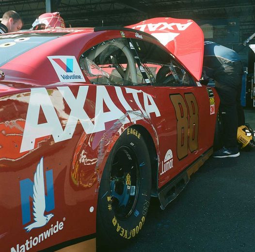 Moderate damage for the No. 88 of Alex Bowman at Darlington Raceway