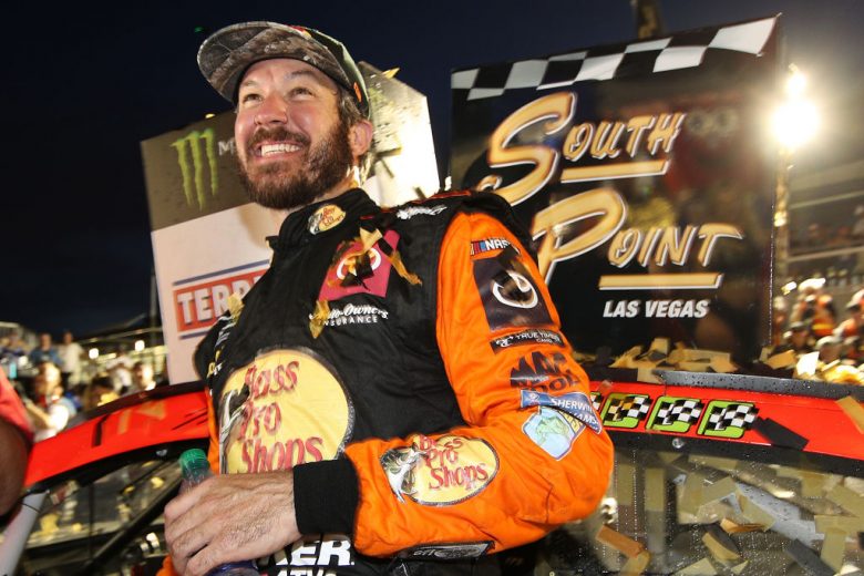 LAS VEGAS, NEVADA - SEPTEMBER 15: Martin Truex Jr., driver of the #19 Bass Pro Shops Toyota, celebrates in victory lane after winning the Monster Energy NASCAR Cup Series South Point 400 at Las Vegas Motor Speedway on September 15, 2019 in Las Vegas, Nevada. (Photo by Chris Graythen/Getty Images) | Getty Images