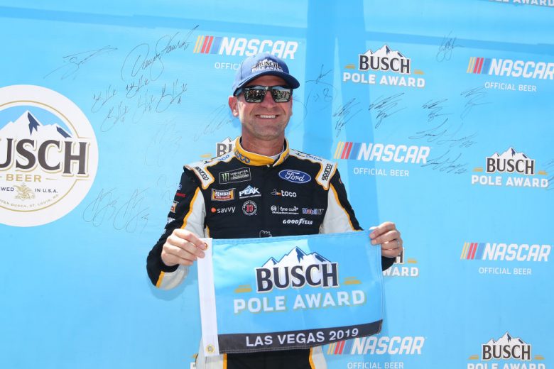 LAS VEGAS, NEVADA - SEPTEMBER 14: Clint Bowyer, driver of the #14 Toco Warranty Ford, poses with the pole award after qualifying for the Monster Energy NASCAR Cup Series South Point 400 at Las Vegas Motor Speedway on September 14, 2019 in Las Vegas, Nevada. (Photo by Matt Sullivan/Getty Images) | Getty Images