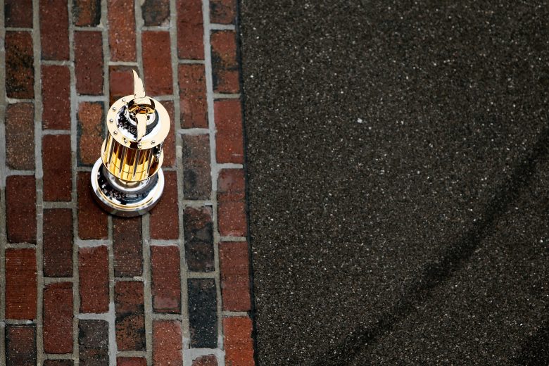 INDIANAPOLIS, IN - SEPTEMBER 10:  A general view of the trophy is seen on the bricks during the Monster Energy NASCAR Cup Series Big Machine Vodka 400 at the Brickyard at Indianapolis Motor Speedway on September 10, 2018 in Indianapolis, Indiana.  (Photo by Michael Reaves/Getty Images) | Getty Images