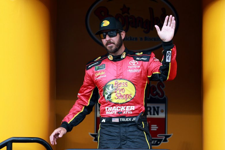 DARLINGTON, SOUTH CAROLINA - SEPTEMBER 01: Martin Truex Jr., driver of the #19 Bass Pro Shops Toyota, walks on stage during driver intros for the Monster Energy NASCAR Cup Series Bojangles' Southern 500 at Darlington Raceway on September 01, 2019 in Darlington, South Carolina. (Photo by Sean Gardner/Getty Images) | Getty Images