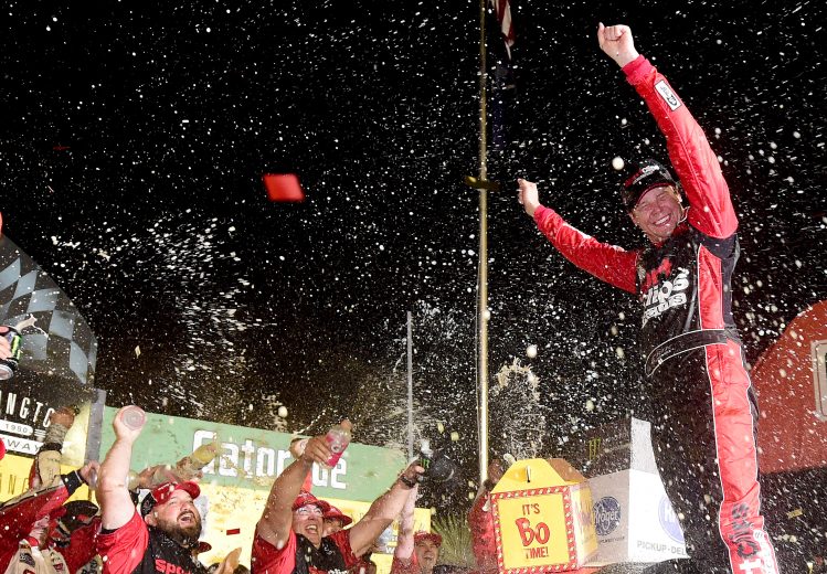 DARLINGTON, SOUTH CAROLINA - SEPTEMBER 02: Erik Jones, driver of the #20 Sport Clips Throwback Toyota, celebrates in Victory Lane after winning the Monster Energy NASCAR Cup Series Bojangles' Southern 500 at Darlington Raceway on September 02, 2019 in Darlington, South Carolina. (Photo by Jared C. Tilton/Getty Images) | Getty Images