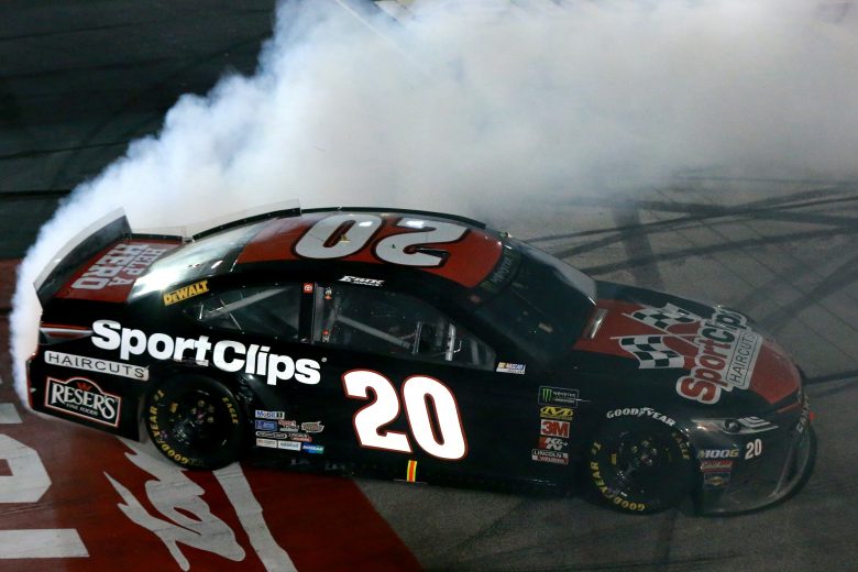 DARLINGTON, SOUTH CAROLINA - SEPTEMBER 02: Erik Jones, driver of the #20 Sport Clips Throwback Toyota, celebrates with a burnout after winning the Monster Energy NASCAR Cup Series Bojangles' Southern 500 at Darlington Raceway on September 02, 2019 in Darlington, South Carolina. (Photo by Sean Gardner/Getty Images) | Getty Images