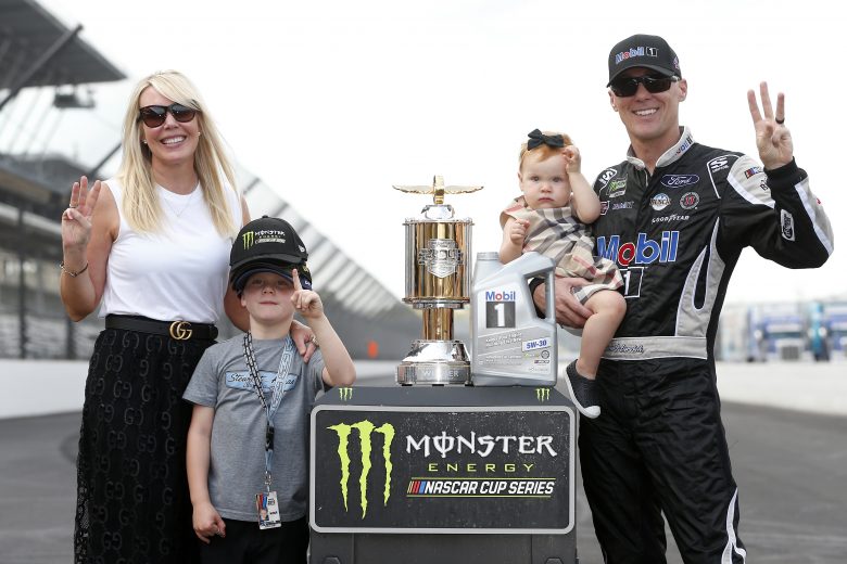 INDIANAPOLIS, INDIANA - SEPTEMBER 08: Kevin Harvick, driver of the #4 Mobil 1 Ford, celebrates after winning the Monster Energy NASCAR Cup Series Big Machine Vodka 400 at the Brickyard at Indianapolis Motor Speedway on September 08, 2019 in Indianapolis, Indiana. (Photo by Brian Lawdermilk/Getty Images) | Getty Images