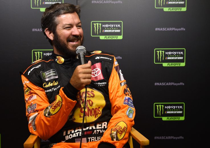LAS VEGAS, NEVADA - SEPTEMBER 12:  Martin Truex Jr, driver of the #19 AOI Toyota, speaks with members of the media during the Monster Energy NASCAR Cup Series Playoffs Media Day at the South Point Hotel & Casino on September 12, 2019 in Las Vegas, Nevada.  (Photo by David Becker/Getty Images) | Getty Images
