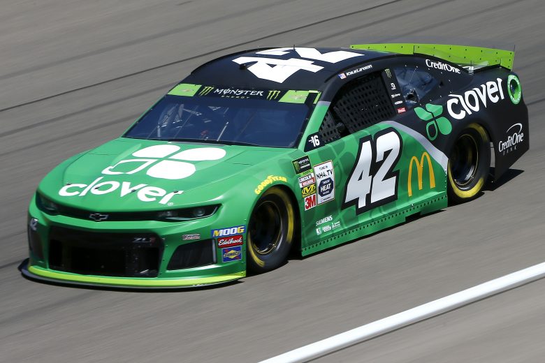 LAS VEGAS, NEVADA - SEPTEMBER 13: Kyle Larson, driver of the #42 Clover Chevrolet, drives during practice for the Monster Energy NASCAR Cup Series South Point 400 at Las Vegas Motor Speedway on September 13, 2019 in Las Vegas, Nevada. (Photo by Jonathan Ferrey/Getty Images) | Getty Images