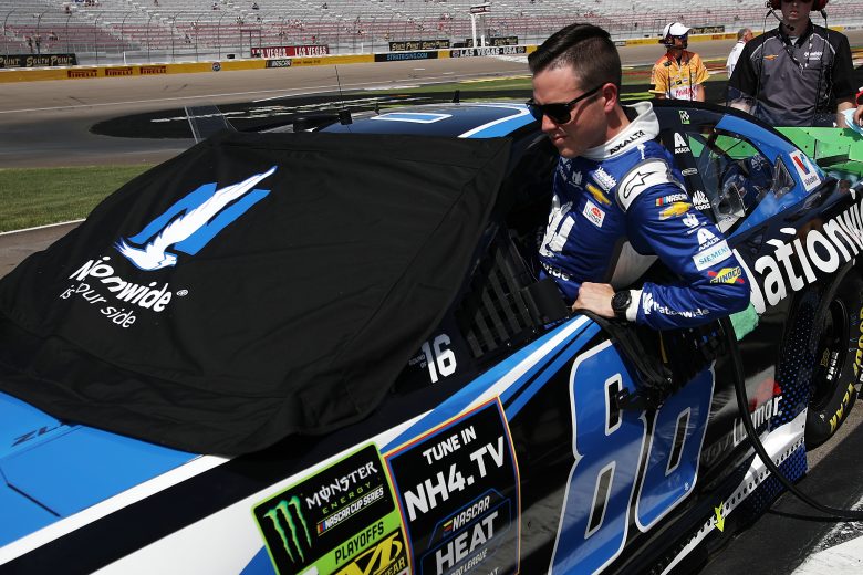 LAS VEGAS, NEVADA - SEPTEMBER 14: Alex Bowman, driver of the #88 Nationwide Chevrolet, gets into his car during qualifying for the NASCAR Xfinity Series Rhino Pro Trucks Outfitters 300 at Las Vegas Motor Speedway on September 14, 2019 in Las Vegas, Nevada. (Photo by Chris Graythen/Getty Images) | Getty Images