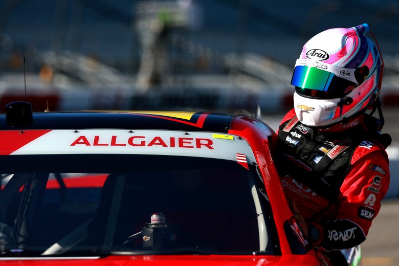 RICHMOND, VIRGINIA - SEPTEMBER 20: Justin Allgaier, driver of the #7 BRANDT Professional Agriculture Chevrolet, climbs into his car during practice for the NASCAR Xfinity Series GoBowling 250 at Richmond Raceway on September 20, 2019 in Richmond, Virginia. (Photo by Sean Gardner/Getty Images) | Getty Images
