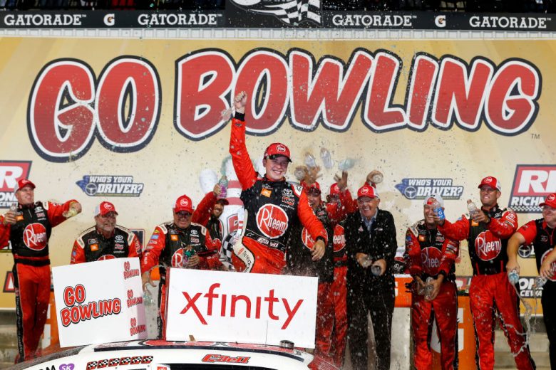 RICHMOND, VIRGINIA - SEPTEMBER 20: Christopher Bell, driver of the #20 Rheem Toyota, celebrates in Victory Lane after winning the NASCAR Xfinity Series GoBowling 250 at Richmond Raceway on September 20, 2019 in Richmond, Virginia. (Photo by Brian Lawdermilk/Getty Images) | Getty Images