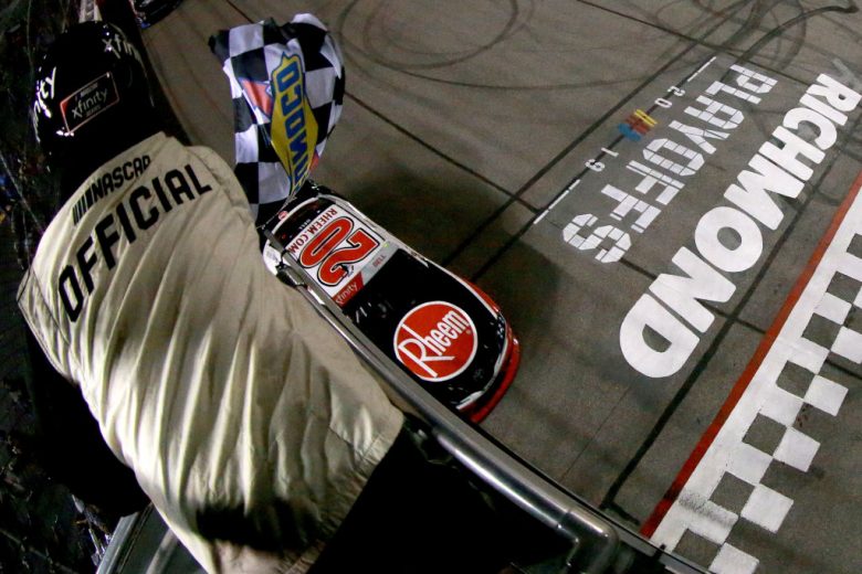 RICHMOND, VIRGINIA - SEPTEMBER 20: Christopher Bell, driver of the #20 Rheem Toyota, takes the checkered flag to win the NASCAR Xfinity Series GoBowling 250 at Richmond Raceway on September 20, 2019 in Richmond, Virginia. (Photo by Sean Gardner/Getty Images) | Getty Images