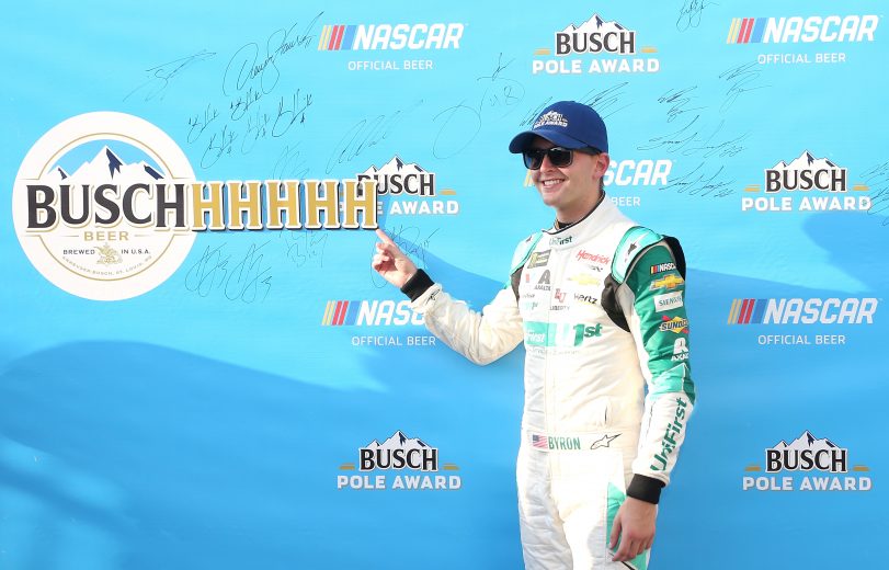CHARLOTTE, NORTH CAROLINA - SEPTEMBER 27: William Byron, driver of the #24 UniFirst Chevrolet, poses for photos after winning the pole for the Monster Energy NASCAR Cup Series Bank of America ROVAL 400 at Charlotte Motor Speedway on September 27, 2019 in Charlotte, North Carolina. (Photo by Brian Lawdermilk/Getty Images) | Getty Images