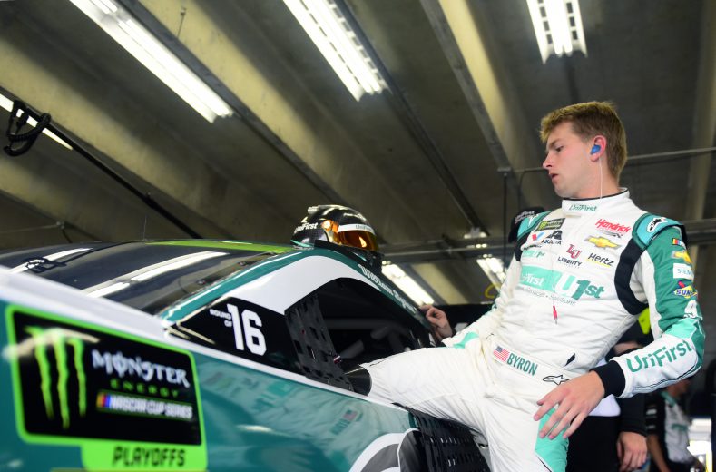 CHARLOTTE, NORTH CAROLINA - SEPTEMBER 28: William Byron, driver of the #24 UniFirst Chevrolet, climbs into his car during practice for the Monster Energy NASCAR Cup Series Bank of America ROVAL 400 at Charlotte Motor Speedway on September 28, 2019 in Charlotte, North Carolina. (Photo by Jared C. Tilton/Getty Images) | Getty Images
