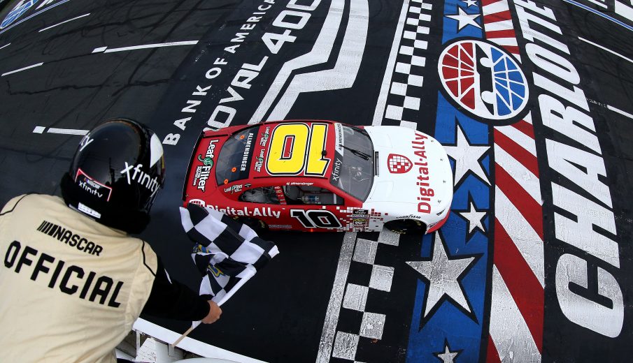 CHARLOTTE, NORTH CAROLINA - SEPTEMBER 28: A J Allmendinger, driver of the #10 Digital Ally Chevrolet, wins the NASCAR Xfinity Series Drive for the Cure 250 presented by Blue Cross Blue Shield of North Carolina at Charlotte Motor Speedway on September 28, 2019 in Charlotte, North Carolina. (Photo by Brian Lawdermilk/Getty Images) | Getty Images