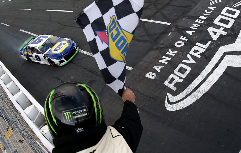 CHARLOTTE, NORTH CAROLINA - SEPTEMBER 29: Chase Elliott, driver of the #9 NAPA Auto Parts Chevrolet, wins the Monster Energy NASCAR Cup Series Bank of America ROVAL 400 at Charlotte Motor Speedway on September 29, 2019 in Charlotte, North Carolina. (Photo by Brian Lawdermilk/Getty Images) | Getty Images