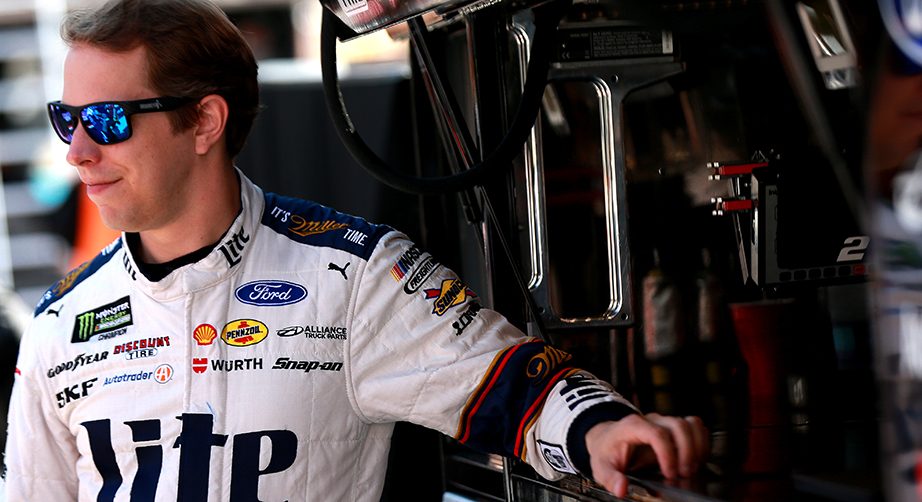 BRISTOL, TENNESSEE - AUGUST 16: Brad Keselowski, driver of the #2 Miller Lite Ford, stands in the garage during practice for the Monster Energy NASCAR Cup Series Bass Pro Shops NRA Night Race at Bristol Motor Speedway on August 16, 2019 in Bristol, Tennessee. (Photo by Sean Gardner/Getty Images) | Getty Images