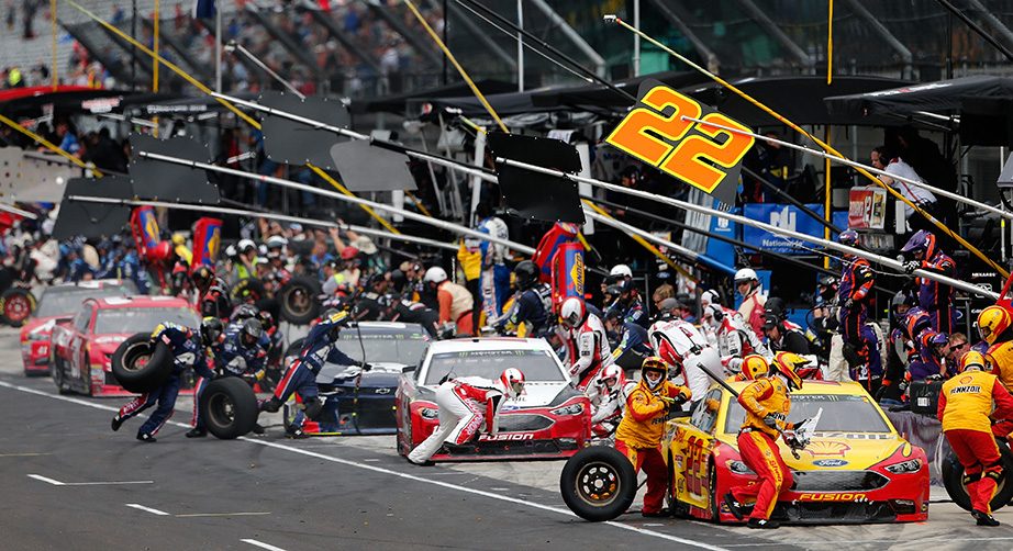 INDIANAPOLIS, IN - SEPTEMBER 10:  Joey Logano, driver of the #22 Shell Pennzoil Ford, pits during the Monster Energy NASCAR Cup Series Big Machine Vodka 400 at the Brickyard at Indianapolis Motor Speedway on September 10, 2018 in Indianapolis, Indiana.  (Photo by Brian Lawdermilk/Getty Images) | Getty Images