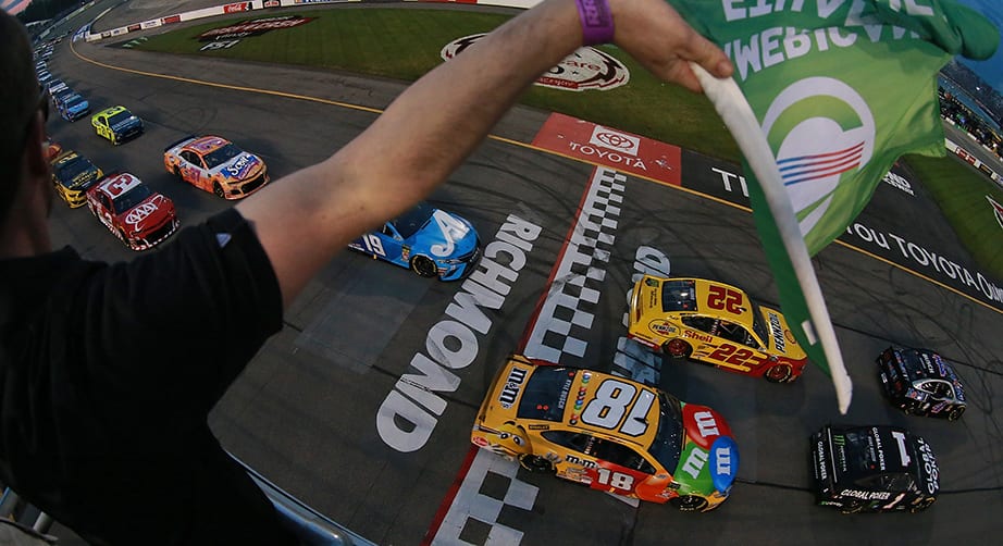 RICHMOND, VA - APRIL 13:  Kevin Harvick, driver of the #4 Mobil 1 Ford, takes the green flag to start the Monster Energy NASCAR Cup Series Toyota Owners 400 at Richmond Raceway on April 13, 2019 in Richmond, Virginia.  (Photo by Sean Gardner/Getty Images) | Getty Images