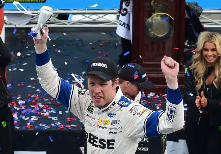 MARTINSVILLE, VA - MARCH 24:  Brad Keselowski, driver of the #2 Reese/Draw Tite Ford, celebrates in Victory Lane after winning the Monster Energy NASCAR Cup Series STP 500 at Martinsville Speedway on March 24, 2019 in Martinsville, Virginia.  (Photo by Jared C. Tilton/Getty Images) | Getty Images