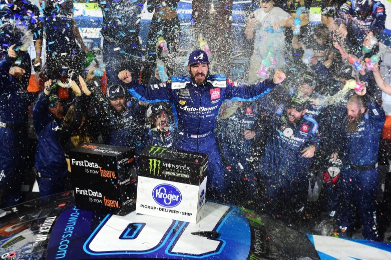 MARTINSVILLE, VIRGINIA - OCTOBER 27: Martin Truex Jr, driver of the #19 Auto Owners Insurance Toyota, celebrates in Victory Lane after winning the Monster Energy NASCAR Cup Series First Data 500 at Martinsville Speedway on October 27, 2019 in Martinsville, Virginia. (Photo by Jared C. Tilton/Getty Images) | Getty Images