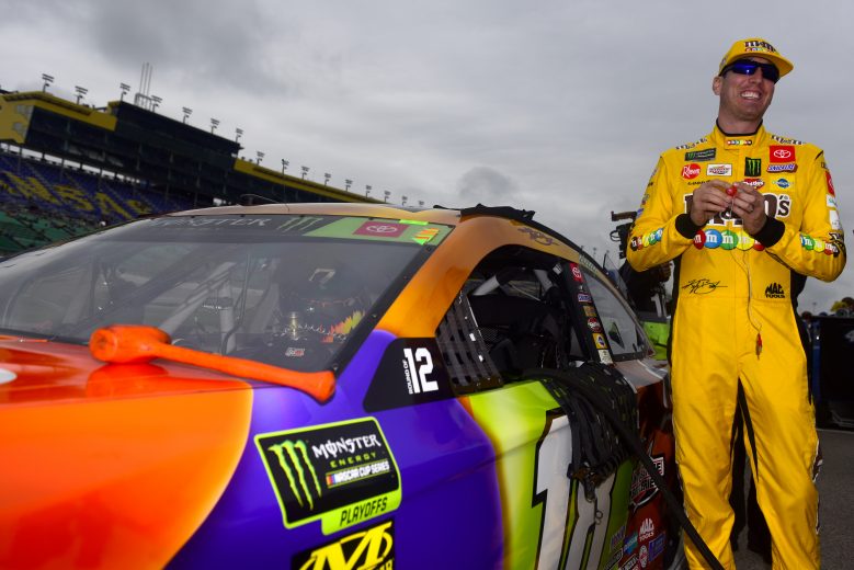 KANSAS CITY, KANSAS - OCTOBER 19: Kyle Busch, driver of the #18 M&M's Halloween Toyota, waits during qualifying for the Monster Energy NASCAR Cup Series Hollywood Casino 400 at Kansas Speedway on October 19, 2019 in Kansas City, Kansas. (Photo by Jared C. Tilton/Getty Images) | Getty Images