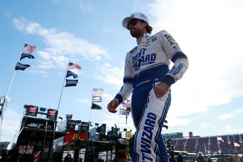 TALLADEGA, ALABAMA - OCTOBER 11: Ryan Blaney, driver of the #12 Dent Wizard Ford, walks in the garage area during practice for the Monster Energy NASCAR Cup Series 1000Bulbs.com 500 at Talladega Superspeedway on October 11, 2019 in Talladega, Alabama. (Photo by Sean Gardner/Getty Images) | Getty Images