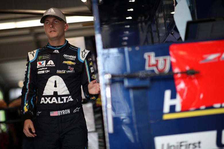 TALLADEGA, ALABAMA - OCTOBER 11: William Byron, driver of the #24 Axalta Chevrolet, stands in the garage area during practice for the Monster Energy NASCAR Cup Series 1000Bulbs.com 500 at Talladega Superspeedway on October 11, 2019 in Talladega, Alabama. (Photo by Chris Graythen/Getty Images) | Getty Images