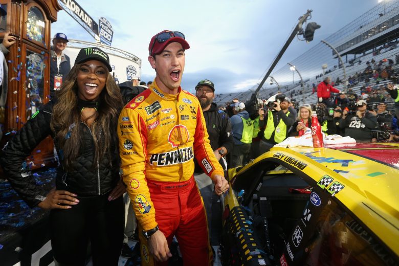 MARTINSVILLE, VA - OCTOBER 28: Joey Logano, driver of the #22 Shell Pennzoil Ford, celebrates in Victory Lane after winning the Monster Energy NASCAR Cup Series First Data 500 at Martinsville Speedway on October 28, 2018 in Martinsville, Virginia. (Photo by Brian Lawdermilk/Getty Images) | Getty Images