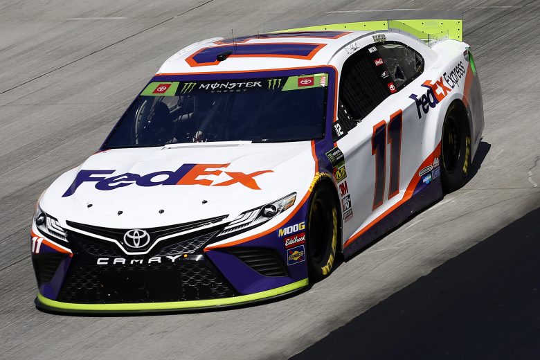 DOVER, DELAWARE - OCTOBER 04: Denny Hamlin, driver of the #11 FedEx Express Toyota, drives during practice for the Monster Energy NASCAR Cup Series Drydene 400 at Dover International Speedway on October 04, 2019 in Dover, Delaware. (Photo by Jeff Zelevansky/Getty Images)