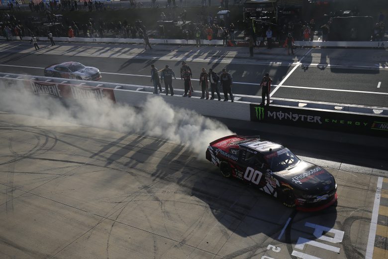 DOVER, DELAWARE - OCTOBER 05: Cole Custer, driver of the #00 Production Alliance Group Ford, celebrates with a burnout after winning the NASCAR Xfinity Series Use Your Melon Drive Sober 200 at Dover International Speedway on October 05, 2019 in Dover, Delaware. (Photo by Chris Trotman/Getty Images) | Getty Images