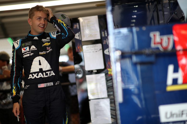 TALLADEGA, ALABAMA - OCTOBER 11: William Byron, driver of the #24 Axalta Chevrolet, stands in the garage area during practice for the Monster Energy NASCAR Cup Series 1000Bulbs.com 500 at Talladega Superspeedway on October 11, 2019 in Talladega, Alabama. (Photo by Chris Graythen/Getty Images) | Getty Images