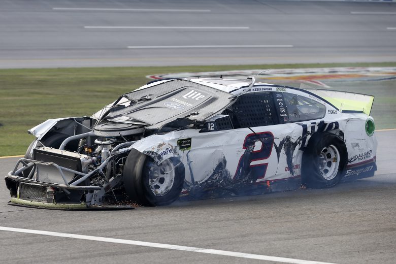 TALLADEGA, ALABAMA - OCTOBER 14: Brad Keselowski, driver of the #2 Miller Lite Ford, drives down pit road after a wreck during the Monster Energy NASCAR Cup Series 1000Bulbs.com 500 at Talladega Superspeedway on October 14, 2019 in Talladega, Alabama. (Photo by Brian Lawdermilk/Getty Images) | Getty Images