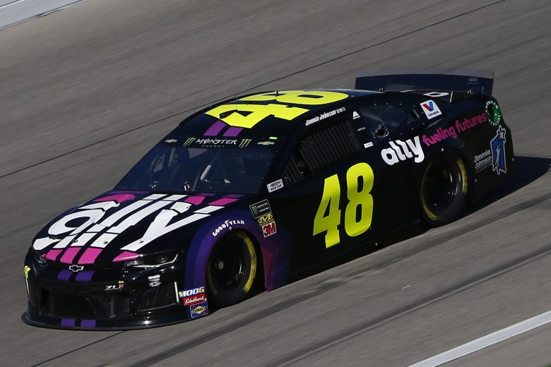 KANSAS CITY, KANSAS - OCTOBER 18: Jimmie Johnson, driver of the #48 Ally Fueling Futures Chevrolet, practices for the Monster Energy NASCAR Cup Series Hollywood Casino 400 at Kansas Speedway on October 18, 2019 in Kansas City, Kansas. (Photo by Jonathan Ferrey/Getty Images) | Getty Images