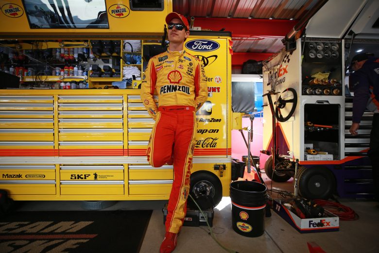 MARTINSVILLE, VIRGINIA - OCTOBER 26: Joey Logano, driver of the #22 Shell Pennzoil Ford, stands in the garage during practice for the Monster Energy NASCAR Cup Series First Data 500 at Martinsville Speedway on October 26, 2019 in Martinsville, Virginia. (Photo by Matt Sullivan/Getty Images) | Getty Images