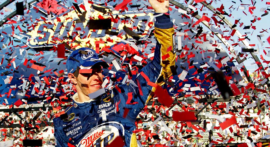 DOVER, DE - SEPTEMBER 30: Brad Keselowski, driver of the #2 Miller Lite Dodge, celebrates in Victory Lane after winning the NASCAR Sprint Cup Series AAA 400 at Dover International Speedway on September 30, 2012 in Dover, Delaware. (Photo by Jerry Markland/Getty Images for NASCAR) | Getty Images